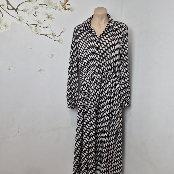 DECJUBA womens Ruffle Maxi Shirt Dress 18AU black cream cuffed sleeve  579