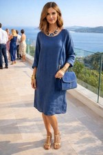 120% Lino minimalistisches Leinen Kleid Lagenlook Midi