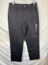 SO Goods For Life Women Black Check Denim Jeans Straight Leg Stretch Size 13 NWT