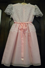 Vintage Robyn Sue Fashions Girl's Pink  White Lace Dress Size 12