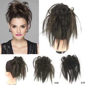 Messy Updo Ponytail Bun Elastic Band Wrap On Hair Piece Straight