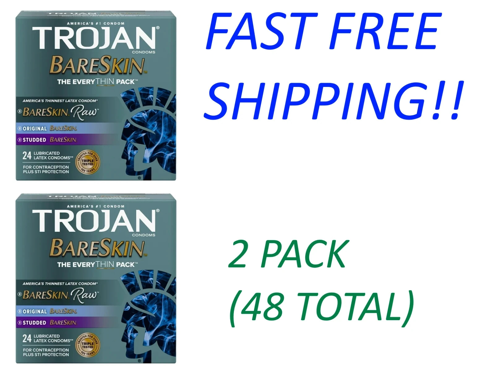 Trojan Bareskin EveryTHIN Original Raw Studded Thinnest Lubricated ...