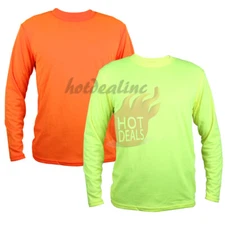 Men Hi Vis Work Safety Sport High Visibility Plain Green/Orange Long Sleeve