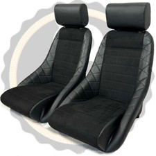 Pair BB1 GT Classic Retro Sports Bucket Seats Black / Alcantara KIT CAR / HOTROD