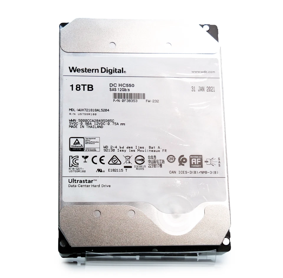 WD Ultrastar DC HC550 18TB SAS 12GB/s 3.5" HDD WUH721818AL5204 0F38353 - Image 4 of 4