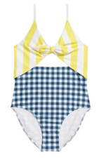Nordstrom Swimsuit Girl's Cutout Colorblock Navy Yellow Girl's Sz 16 NEW NWT N53