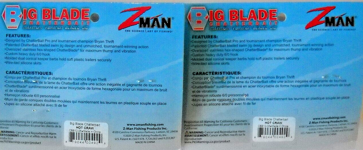 Lot of 2 ZMAN 1/2oz BIG BLADE Chatterbait in HOT CRAW color, FREE SHIPPING - Image 2