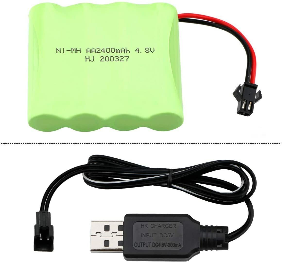 Batterie RC 4.8V 2400mAh Ni-MH Avec Câble USB - Pour Voitures Télécommandées - Format AA, Connecteur SM-2P