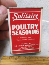 Vintage Solitaire Poultry seasoning 1.25 oz spice tin, partially full, Denver