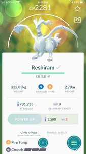 Pokemon Go Ultra League Cp 2500 Pvp Reshiram With 2nd Charge Move Ebay