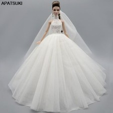 White High Neck Fashion Wedding Dress For 11.5" Doll Outfits Gown Doll Clothes