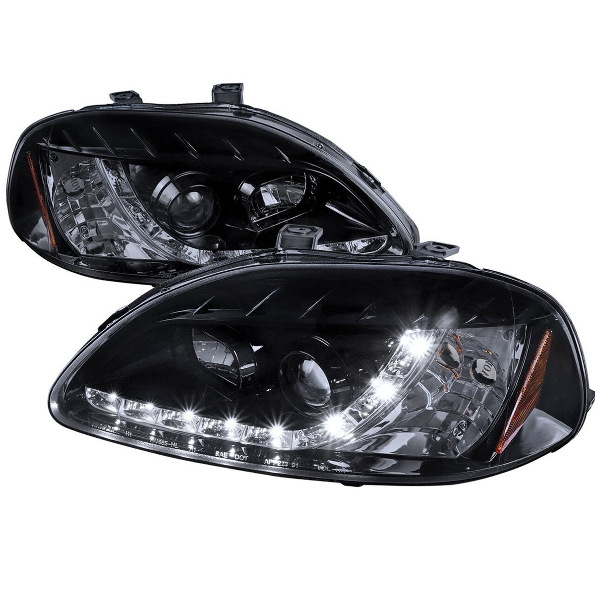 Smoked Headlights With Amber Corners For 96-98 Honda Civic - Replacement Housing Set