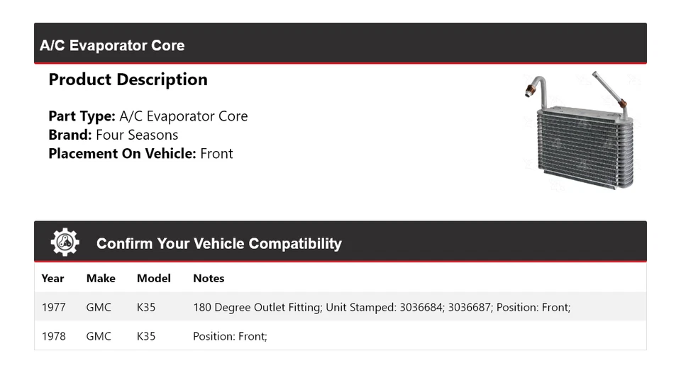 Передняя сердцевина испарителя кондиционера 1977-1978 GMC K35 4 сезона - Изображение 2 из 4