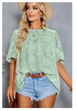 Gathered Detail Flutter Sleeve Babydoll Top Sze Small