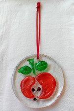 Nr. 1  Glasbild Apfel Fensterbild Blockglas passend zu Nr. 2 Vintage Bild