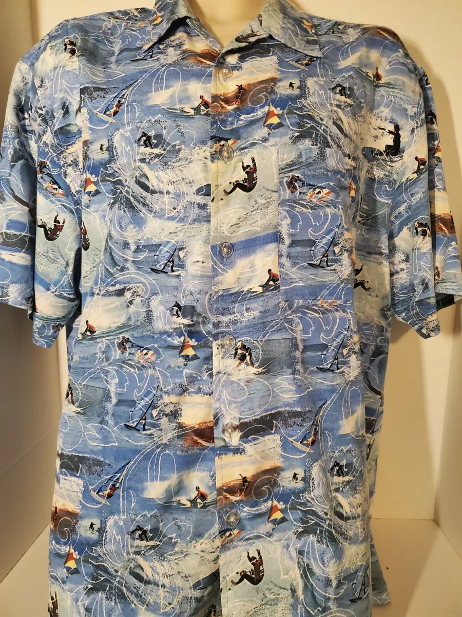 MENS Size L Large Sideout Surfer Hawaiian Aloha Shirt Waves