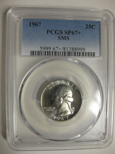 1967 Gem sms Washington Quarter PCGS SP67+   #8999