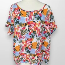 C & C California 2X Linen Tunic Top Shirt Short Sleeve Curvy Flowy NEW