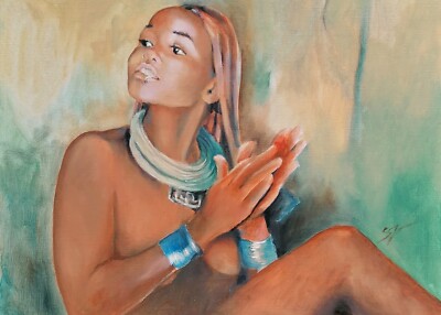Himba Mädchen Original Ölgemälde von Susana Zarate, Namibia, Afrika,