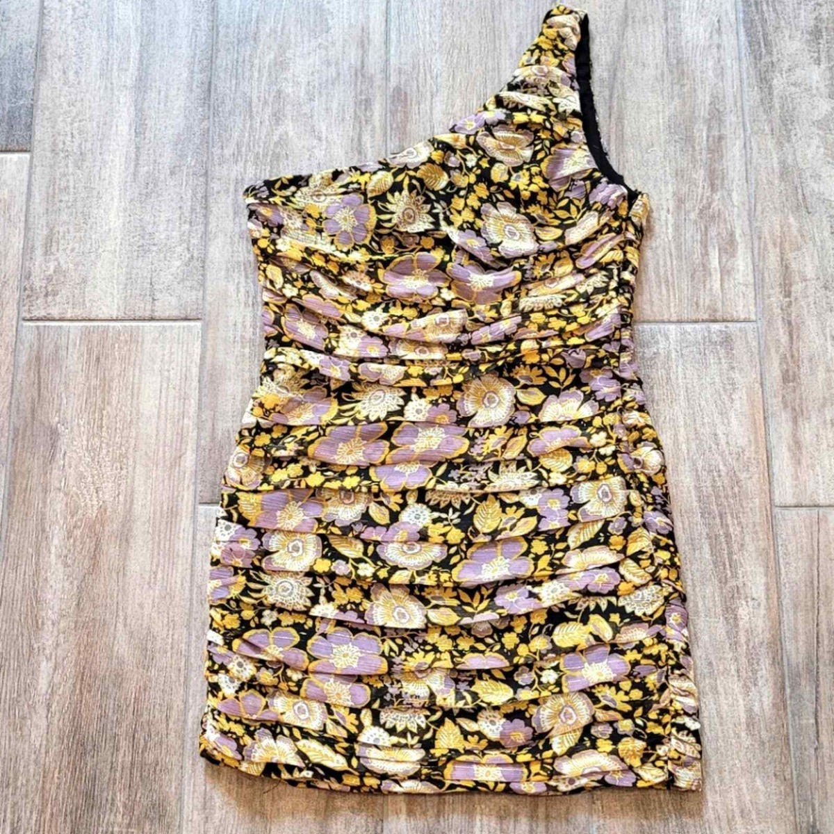 Zara NWOT Allover Floral Print One Shoulder Ruched Gathered