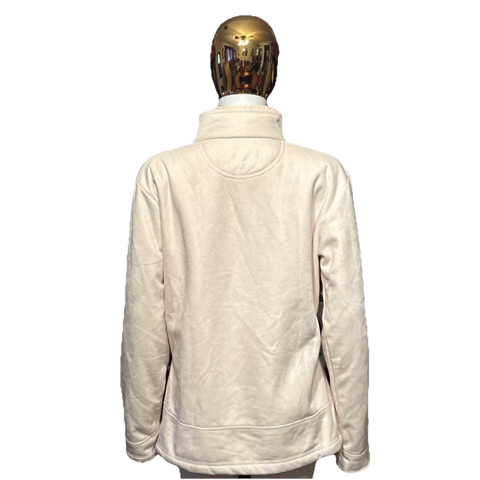 Straight Down Womens XL Cream Faux Suede Faux Fur Lined Full Zip Jacket Golf image 2