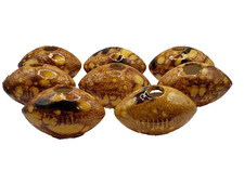 8 Vintage Football Macrame Beads Ceramic 2.5" Long Browns Prolate Spheroid