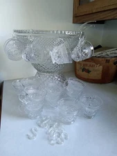 Anchor Hocking Wexford Vintage Punch Bowl with Stand and 17 Cups