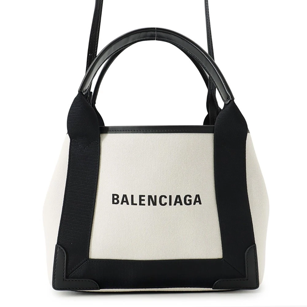 Balenciaga — BALENCIAGA Navy Kabas Size XS Canvas/Leather White/Black 390346