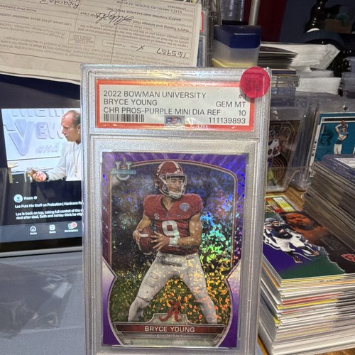 Topps 2022 Bowman Univ Chrome Bryce Young #1 Purple Mini Diamond PSA 10