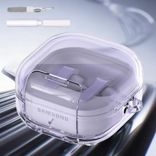 For Samsung Galaxy Buds 4/4Pro Clear Shockproof Case with Kickstand Cleaning Pen
