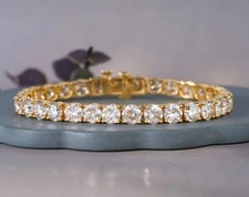 7' Inch Long Tennis Wedding Bracelet 7 CT Round Cut D/VVS1 Solid 10K Yellow Gold