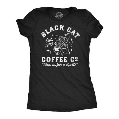 Womens Funny T Shirts Black Cat Coffee Co Sarcastic Halloween Graphic Tee for
