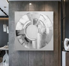 XL LEINWAND BILD 90x90x5 ABSTRAKTES WANDBILD KUNST GEMÄLDE GRAU-WEISS MODERN