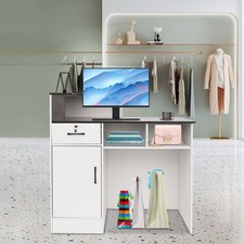 Freestanding Reception Desk w/ Lockable Drawer LED Light Large Countertop Office