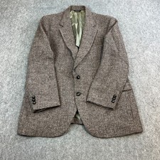 Harris Tweed Wool Blazer Jacket Grey Large 48L Vintage USA Made 80s Country