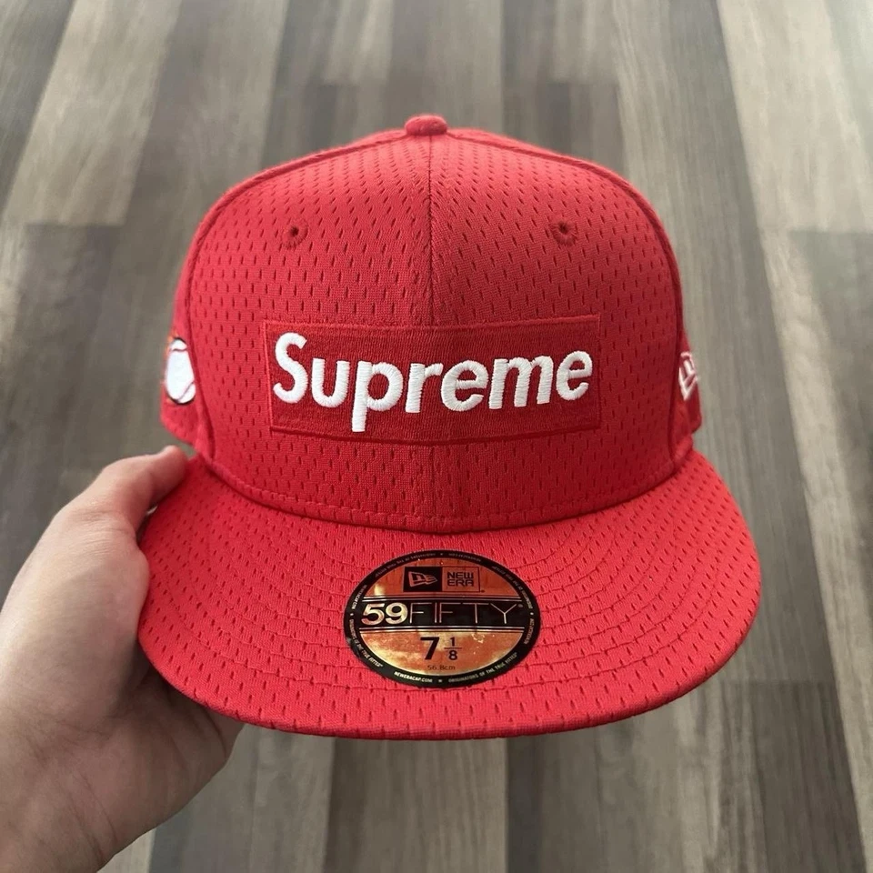 AUTHENTIC Red Supreme Champions Box Logo New Era Fitted Hat W/ Baseball Design - Image 2 of 4