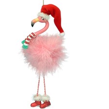 Unique Irregular Pink Flamingo Ornament with Glitter Accents for Christmas