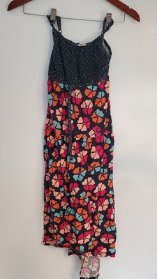 Roxy Girls Navy & Floral Maxi Dress Size Medium Polka Dot Summer Vacation