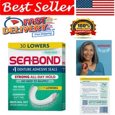 Secure Zinc-Free Denture Adhesive Seals, Fresh Mint - All-Day Hold, 30 Count