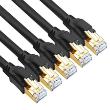 CAT 8 Ethernet Cable 10 Ft 5 Pack Black Ultra High Speed 40Gbps SFTP Network