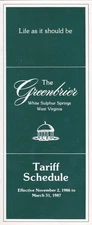 1987 The Greenbriar Hotel White Sulphur Springs Rates Brochure
