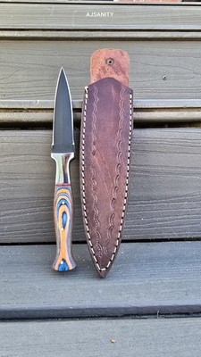 Handmade Forged Fixed Carbon Coating Iron Templar Double Edge Color Wood Knife 