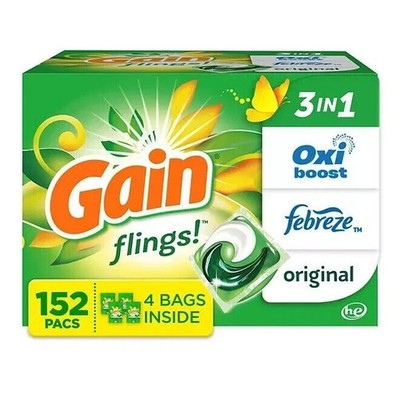 Gain Flings! 3 in 1 Laundry Detergent Pacs, Original Scents, 152 ct. FREE SHIP!!