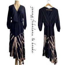 Young Fabulous & Broke Womens Maxi Dress Black Tan Tie Dye Medium Wrap Tie Waist