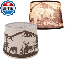 Medium Double Print Lampshade Set of 2 Easy Assembly Lamps Shade,Natural Linen L