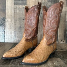 Tony Lama Vintage Full Quill Ostrich Cowboy Boots Mens 8 D