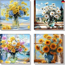 HEIBAGO Set of 4 Malen nach Zahlen f&uuml;r Erwachsene Mit Rahmen, DIY Blumen Malen