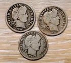 1901-O, 1910-D, 1916, 90% Silver Barber Dime Lot of 3 coins grading G or Better