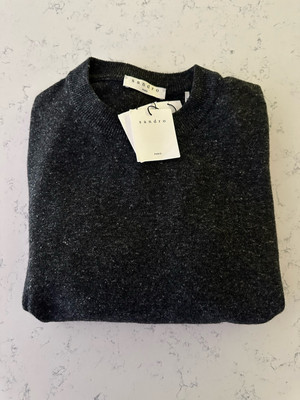 Sandro Paris FNeck Sweater Dark Snow GrayBrand New $325 Retail Cotton M/L