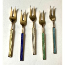 Vintage Meka Sterling Silver & Enamel Denmark Cocktail Forks (5)